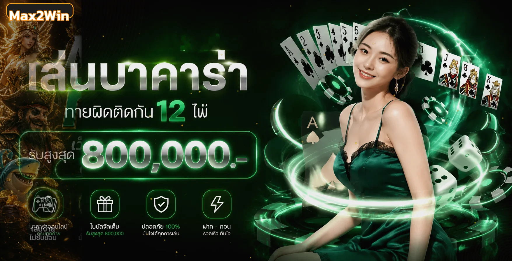 ภาพโปรโมชั่นบาคาร่าในธีม Max2Win สีส้มดำ